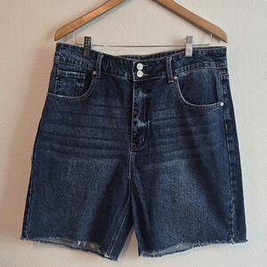 KanCan Dark Blue Raw Hem Denim Shorts